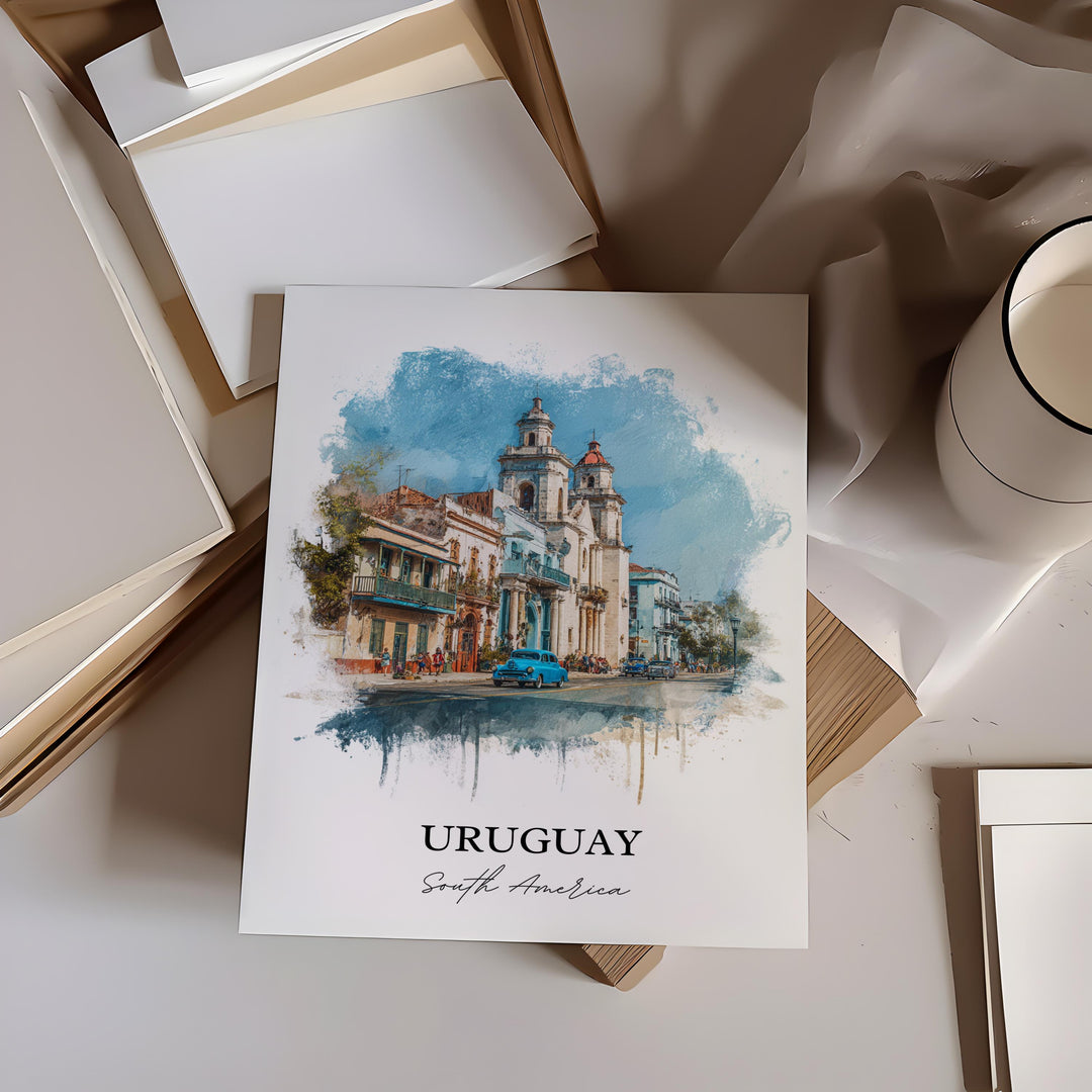 Uruguay Wall Art, Uruguay Print, Uruguay Watercolor Art, Uruguay Gift, South America Travel Print, Travel Poster, Housewarming Gift