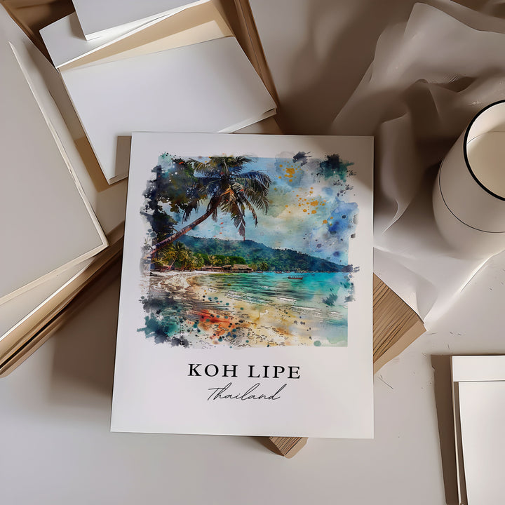 Koh Lipe Thailand Art, Koh Lipe Thailand Print, Andaman Sea Watercolor Art, Koh Lipe Gift,