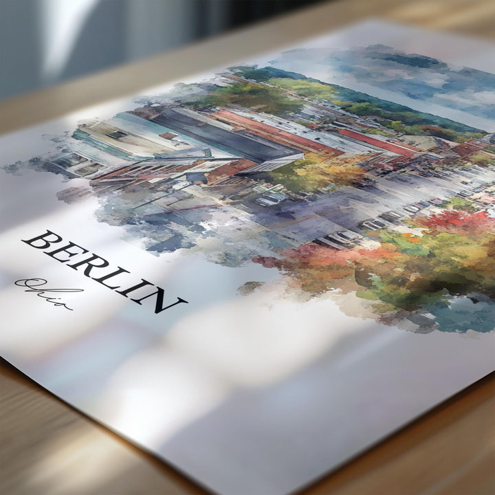 Berlin Ohio Wall Art, Holmes County OH Print, Ohio Watercolor Art, Berlin Ohio Gift, Travel Print, Travel Poster, Housewarming Gift