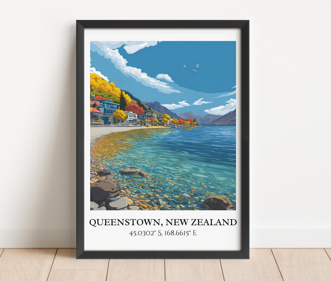 Queenstown Art, Queenstown Retro Travel Art, New Zealand Home Decor, New Zealand Gift, NZ Travel Art, Travel Prints, Housewarming Gift