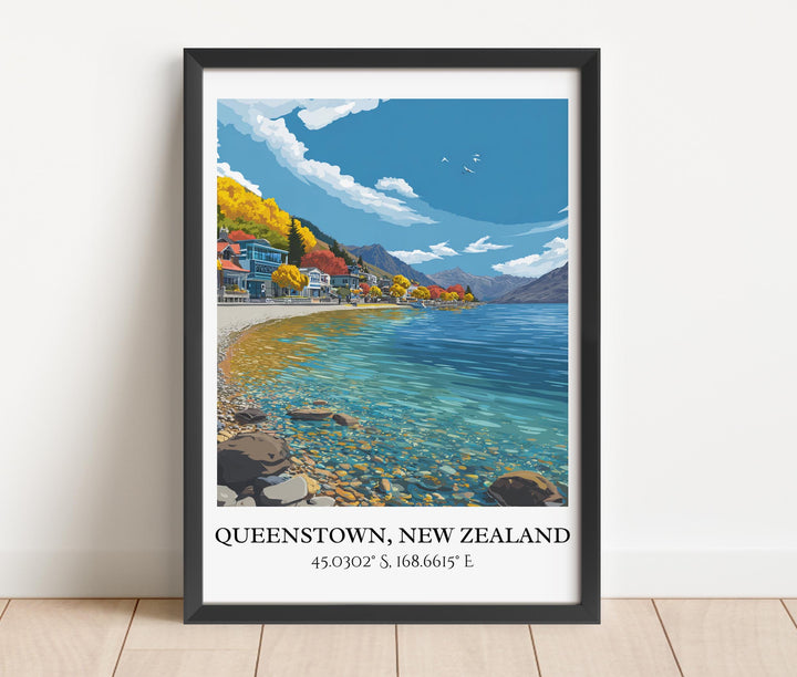 Queenstown Art, Queenstown Retro Travel Art, New Zealand Home Decor, New Zealand Gift, NZ Travel Art, Travel Prints, Housewarming Gift