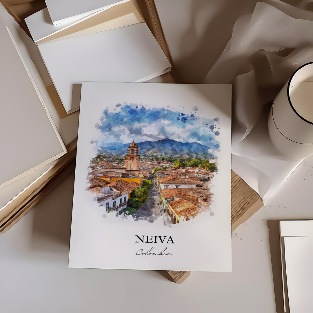 Neiva Colombia Wall Art, Dept of Huila Print, Colombia Watercolor Art, Neiva Colombia Gift, Travel Print, Travel Poster, Housewarming Gift