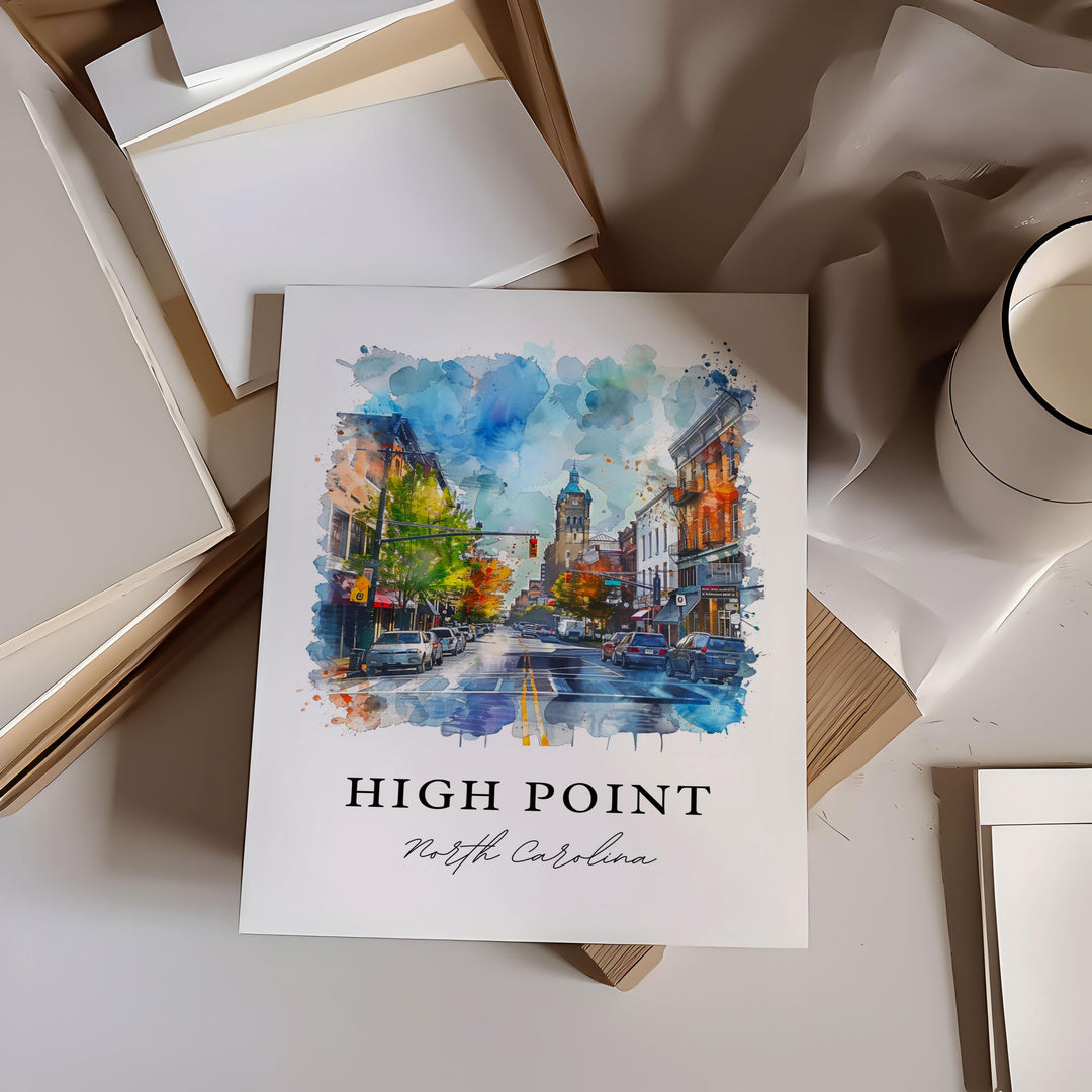 High Point NC Wall Art, High Point Print, High Point Watercolor Art, High Point Gift,