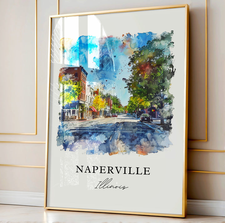 Naperville IL Wall Art, Naperville Illinois Print, Naperville Watercolor, Illinois Town Gift,