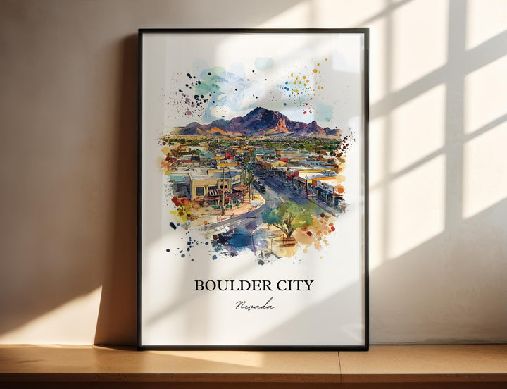 Boulder City NV Wall Art, Boulder City Nevada Print, Nevada Watercolor, Boulder City Gift, Travel Print, Travel Poster, Housewarming Gift