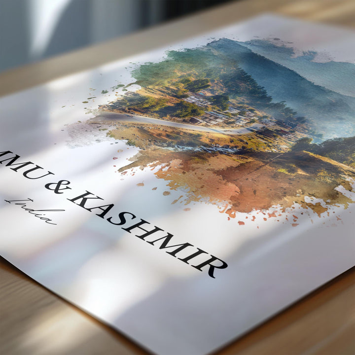 Jammu and Kashmir Wall Art, India Print, India Watercolor Art, Jammu & Kashmir Gift, India Travel Print, Travel Poster, Housewarming Gift