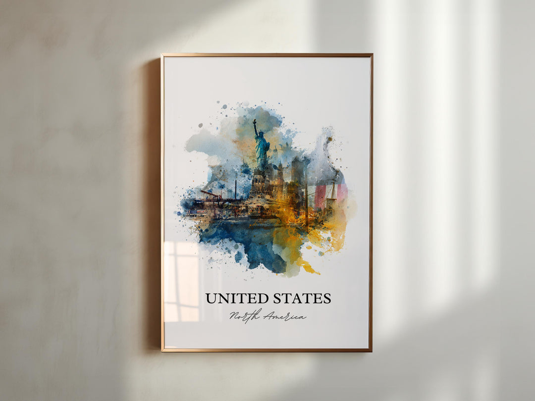 United States Art, United States Print, USA Watercolor Art, United States of America Gift, Travel Print, Travel Poster, Housewarming Gift