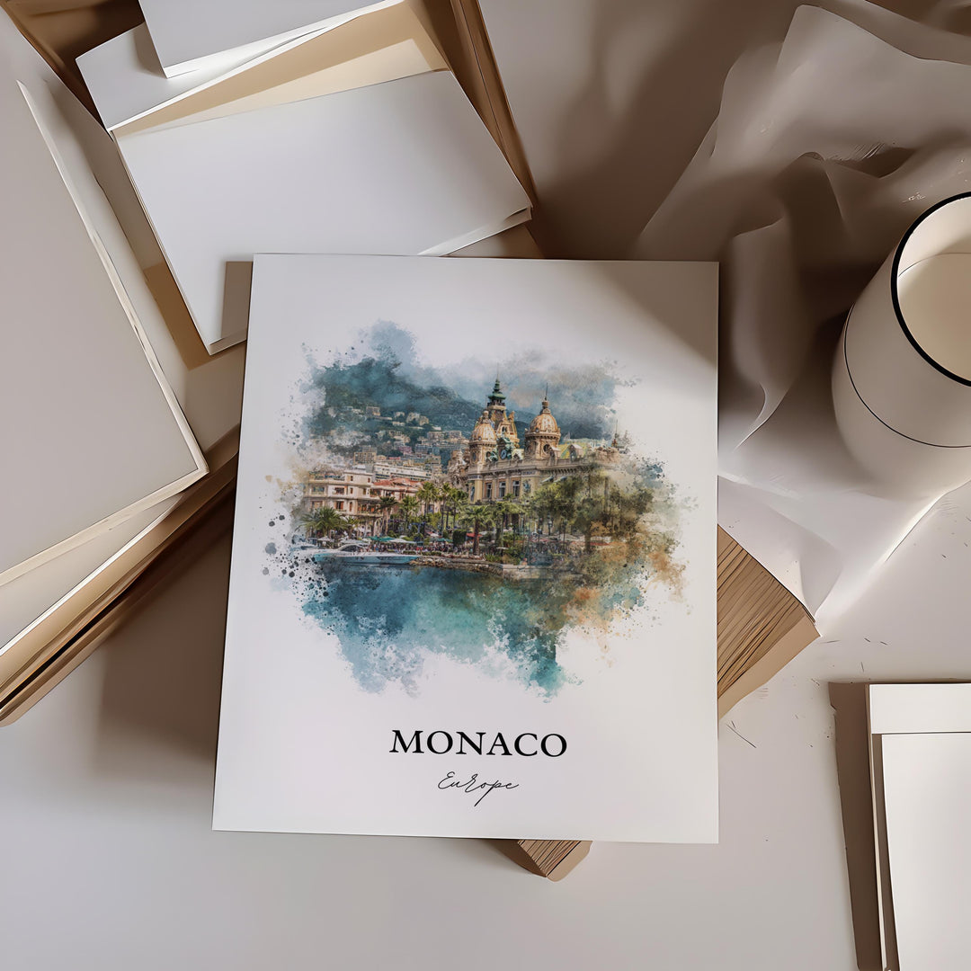 Monaco Wall Art, Monaco Print, Monaco Watercolor Art, Monaco Europe Gift, Travel Print, Travel Poster, Housewarming Gift