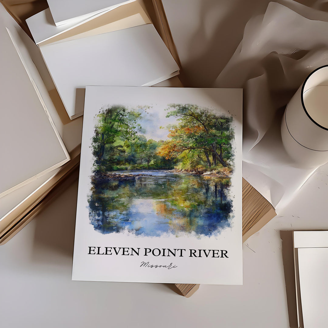 Eleven Point River Art, Ozarks Print, Ozarks Watercolor Art, Eleven Point River Gift, Travel Print, Travel Poster, Housewarming Gift
