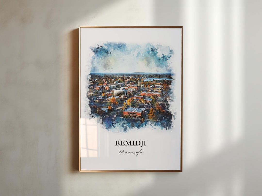 Bemidji MN Wall Art, Beltrami County Print, Minnesota Watercolor Art, Bemidji Minnesota Gift, Travel Print, Travel Poster, Housewarming Gift