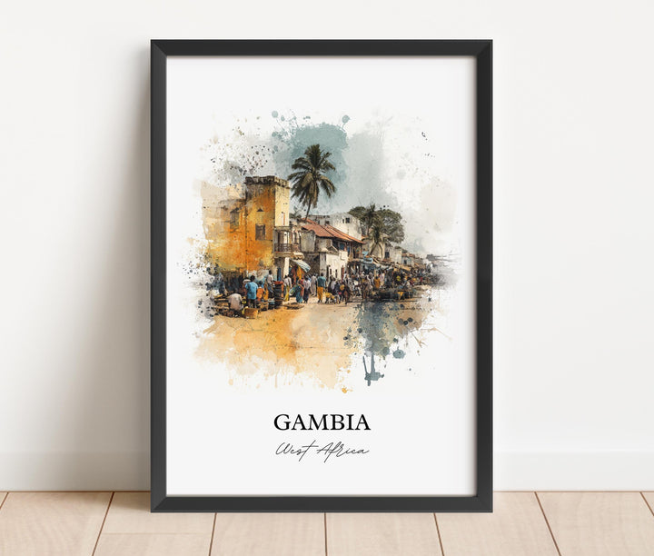 Gambia Wall Art, West Africa Print, Gambia Watercolor Art, Gambia Gift, Travel Print, Travel Poster, Housewarming Gift