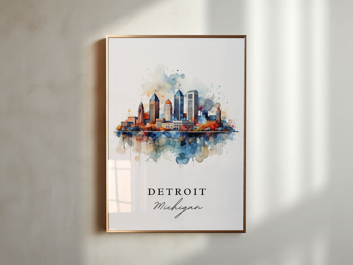 Detroit traditional travel art - Michigan, Detroit poster, Wedding gift, Birthday present, Custom Text, Personalized Gift