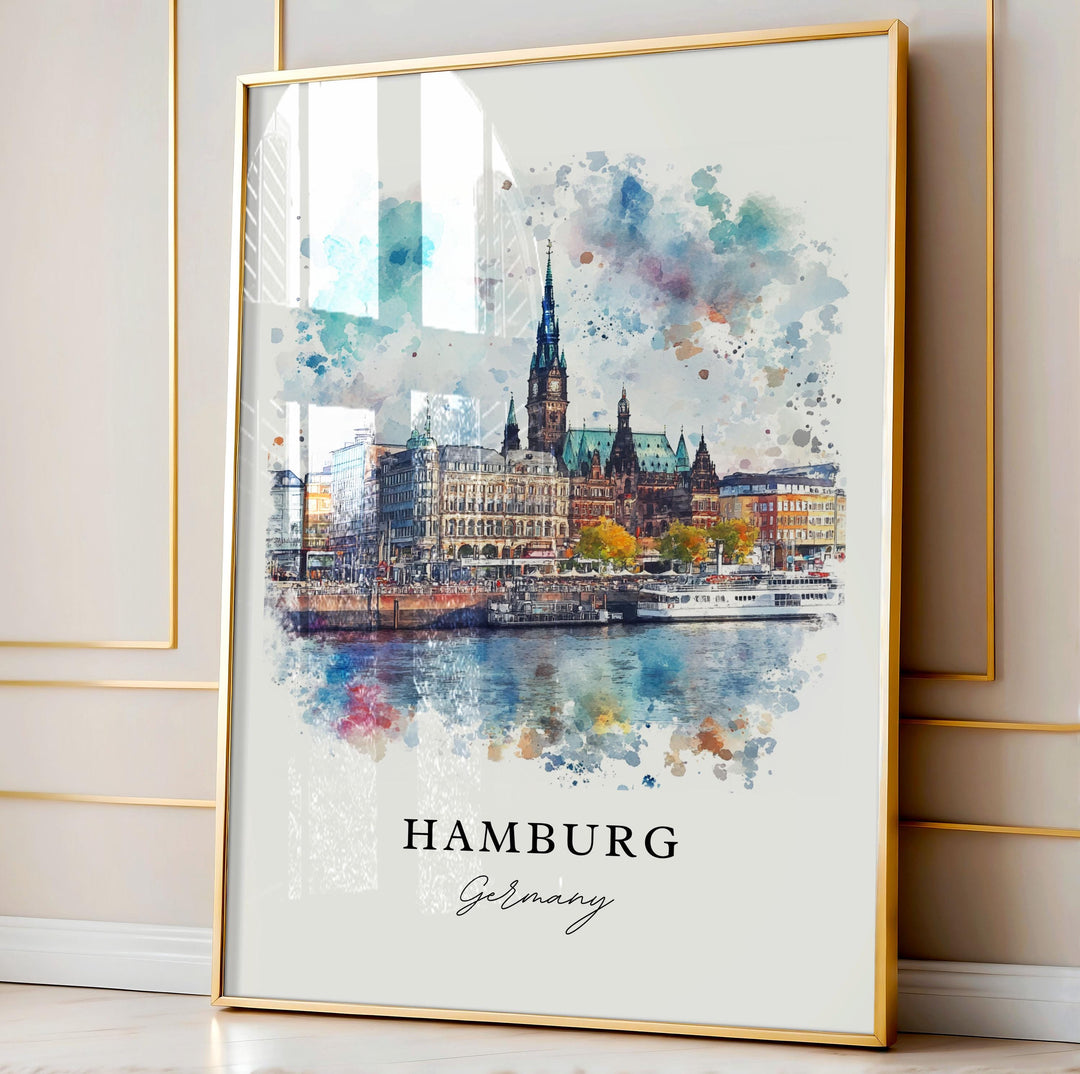 Hamburg Wall Art, Hamburg Germany Print, Hamburg Watercolor Art, Hamburg Germany Gift, Travel Poster, Housewarming Gift
