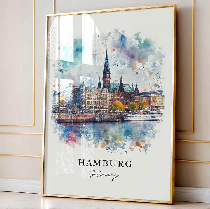 Hamburg Wall Art, Hamburg Germany Print, Hamburg Watercolor Art, Hamburg Germany Gift, Travel Poster, Housewarming Gift