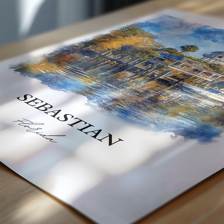 Sebastian Florida Wall Art, Florida Print, Indian River County Watercolor, Sebastian FL Gift, Travel Print, Travel Poster, Housewarming Gift