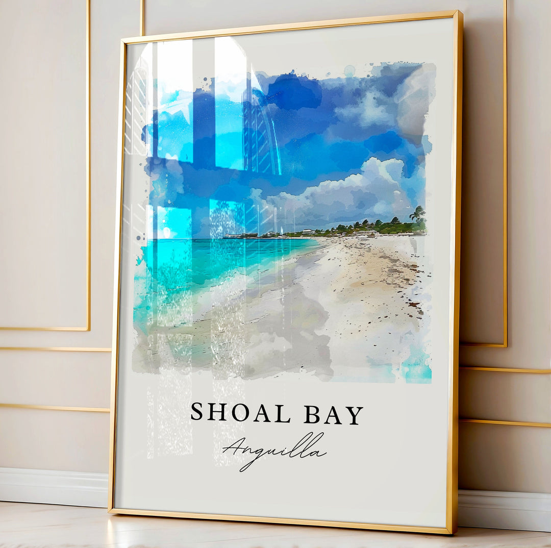 Shoal Bay Wall Art, Shoal Bay Print, Shoal Bay Anguilla Watercolor, Anguilla Beach Gift,