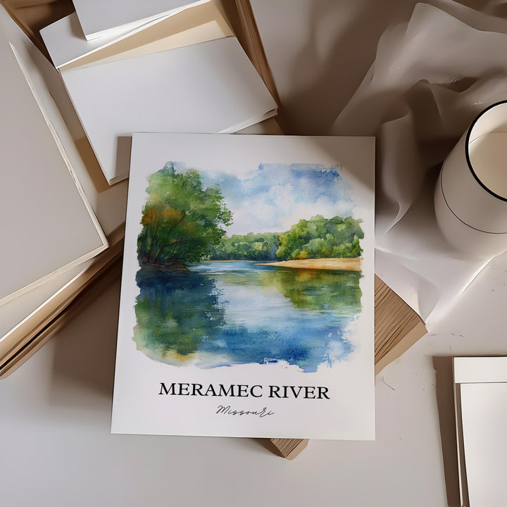 Meramec River Wall Art, Ozarks Print, Missouri Watercolor Art, Meramec River Gift, Travel Print, Travel Poster, Housewarming Gift