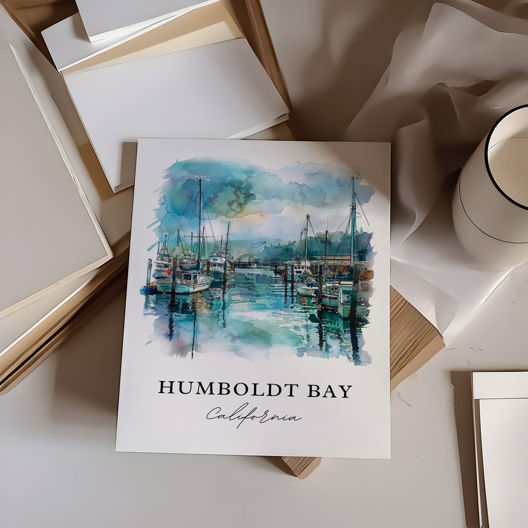 Humboldt Bay Wall Art, Humboldt CA Print, Humboldt Bay Watercolor, Humboldt California Gift,