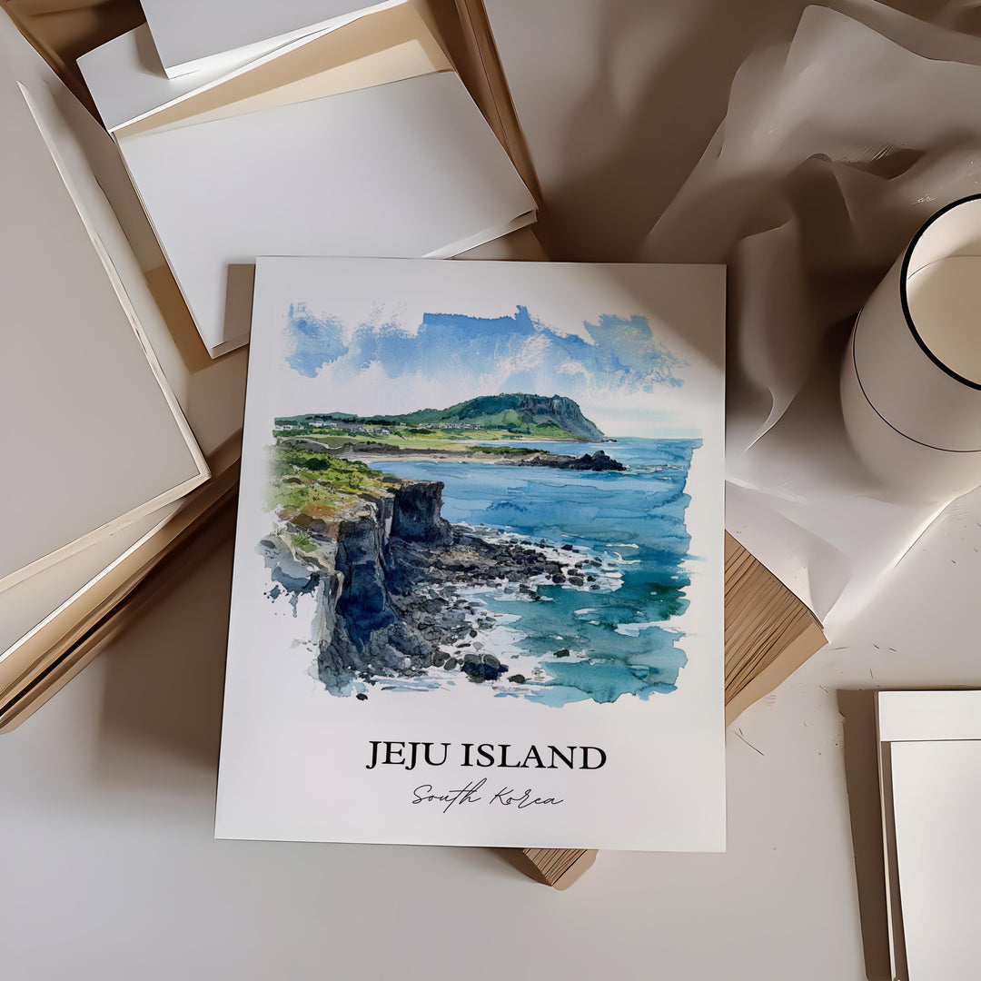 Jeju Island Wall Art, Jeju Island Print, South Korea Watercolor Art, Jeju Island Gift, Jeju Island Print, Travel Poster, Housewarming Gift