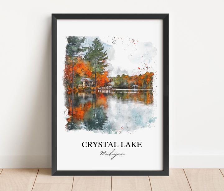 Crystal Lake Michigan Wall Art, Lake Michigan Print, Michigan Watercolor, Crystal Lake Gift, Travel Print, Travel Poster, Housewarming Gift