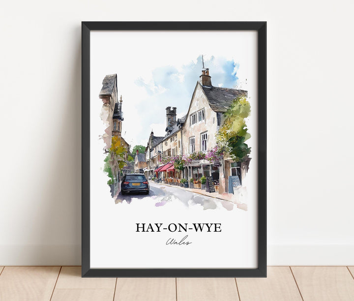 Hay-on-Wye Wall Art, Powys Wales Print, Wales Watercolor Art, Hay-on-Wye Gift, Travel Print, Travel Poster, Housewarming Gift