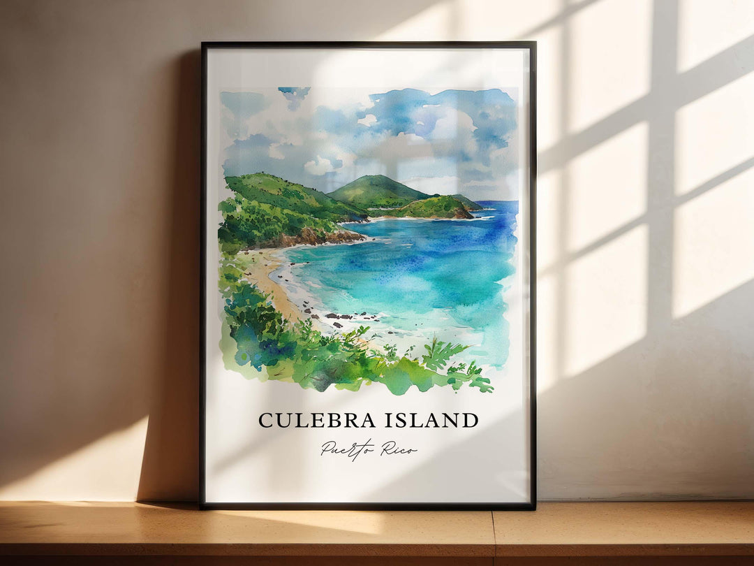 Culebra Island Art, Culebra Island Print, Culebra Island PR Watercolor, Flamenco Beach Gift,