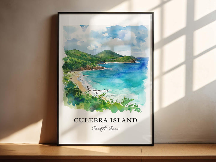 Culebra Island Art, Culebra Island Print, Culebra Island PR Watercolor, Flamenco Beach Gift,