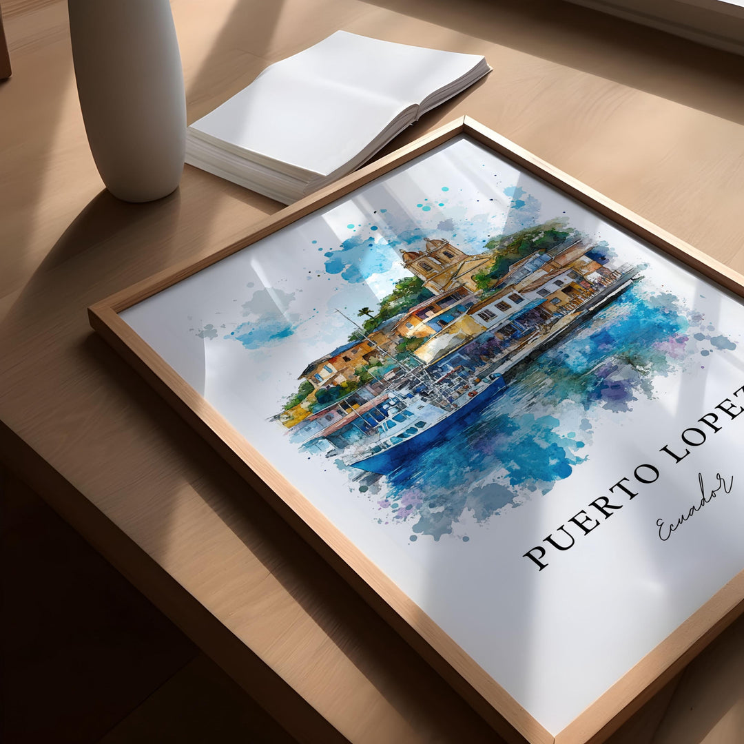 Puerto Lopez Art, Puerto Lopez Print, Puerto Lopez Watercolor Art, Puerto Lopez Ecuador Gift,