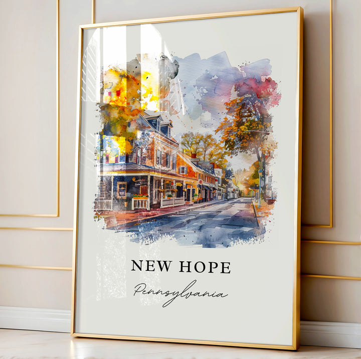 New Hope PA Wall Art, New Hope Print, New Hope PA Watercolor Art, Bucks County PA Gift,