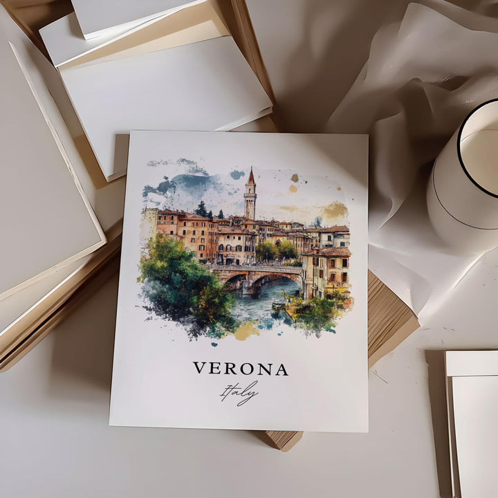 Verona Wall Art, Verona Italy Print, Verona Watercolor Art, Veneto Region Gift,