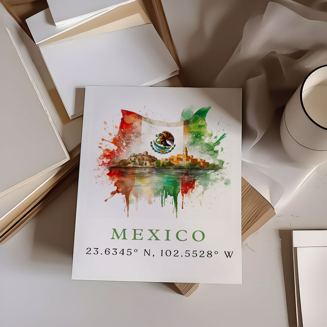 Mexico wall art - Mexico poster print with coordinates, MX Art - Framed and Unframed Options - Wedding gift, Birthday present, Custom Text