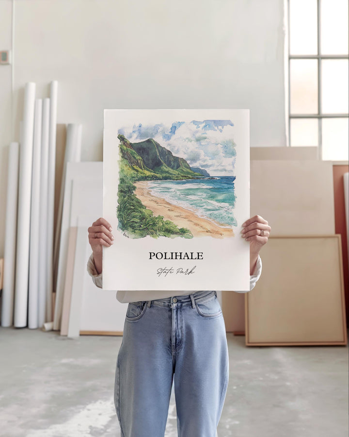 Polihale State Park Wall Art, Kauai Print, Kauai Watercolor Art, Polihale Hawaii Gift, Travel Print, Travel Poster, Housewarming Gift