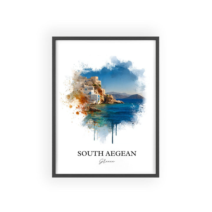 South Aegean Wall Art, Aegean Sea Print, Greece Watercolor Art, Greece Gift, South Aegean Travel Print, Travel Poster, Housewarming Gift