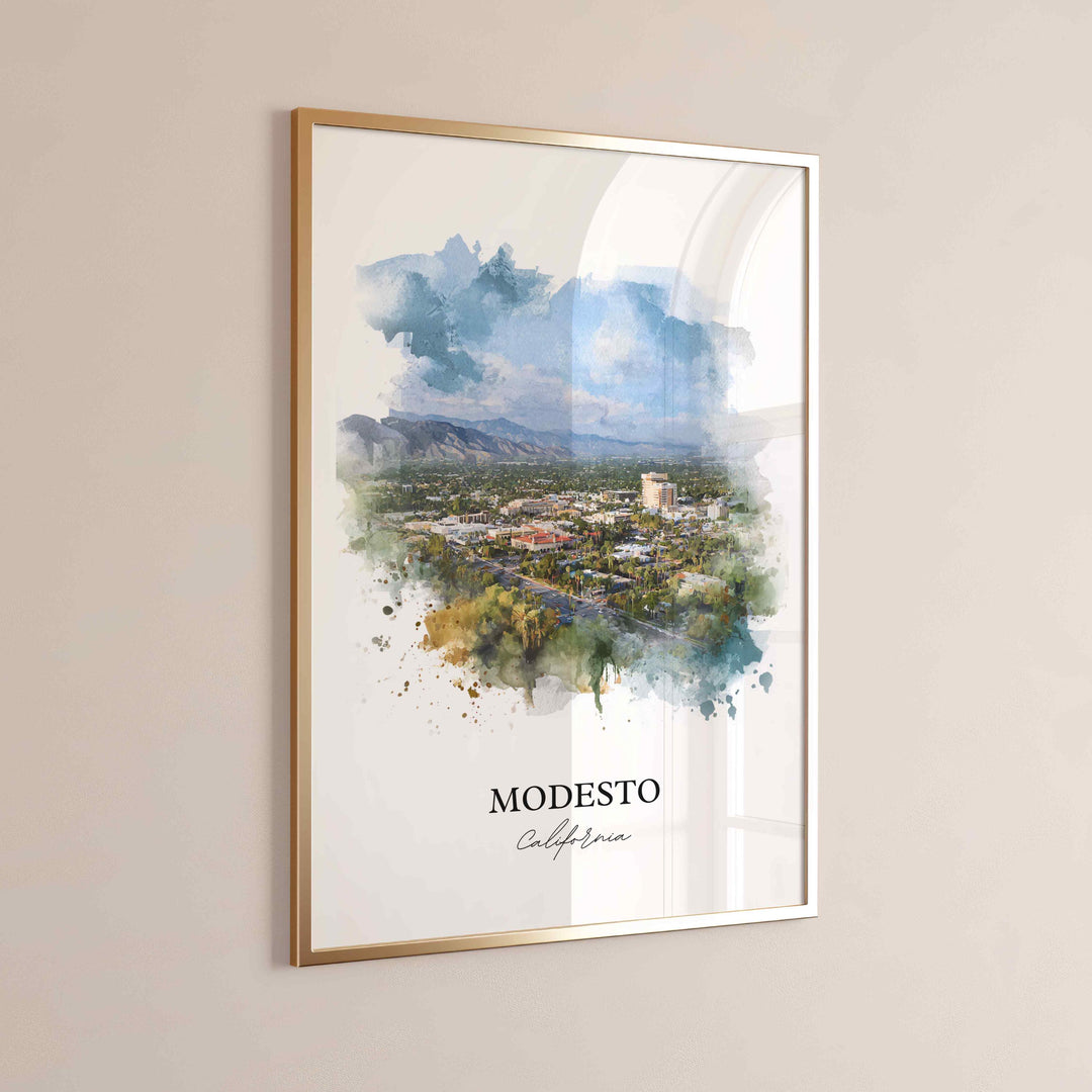 Modesto, California Wall Art, Modesto Print, Modesto California Watercolor, Stanislaus County Gift, Travel Print, Travel Poster, Housewarming Gift