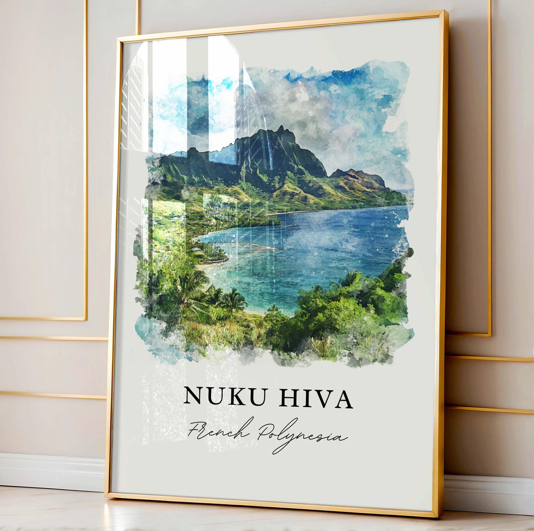 Nuku Hiva Wall Art, Nuku Hiva Print, Nuku Hiva Watercolor Art, French Polynesia Gift, Travel Print, Travel Poster, Housewarming Gift
