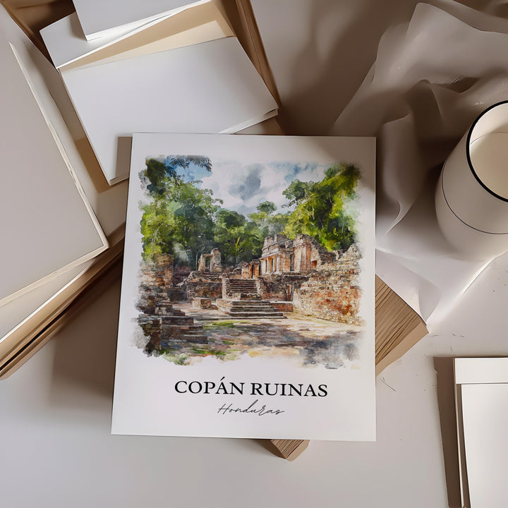Copan Ruinas Wall Art, Honduras Print, Honduras Watercolor Art, Copan Ruinas Gift, Travel Print, Travel Poster, Housewarming Gift