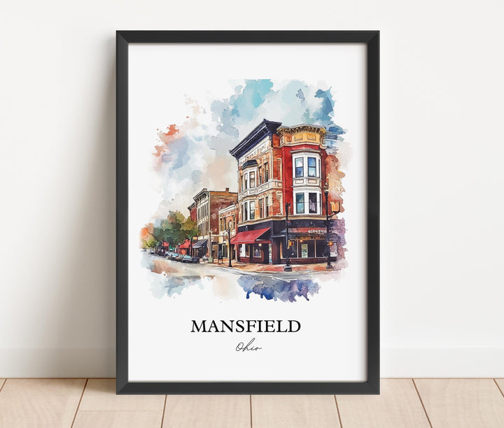 Mansfield OH Wall Art, Richland County Print, Ohio Watercolor Art, Mansfield Ohio Gift, Travel Print, Travel Poster, Housewarming Gift
