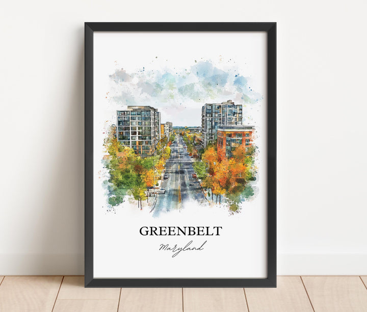Greenbelt MD Wall Art, Prince George's County Print, Maryland Watercolor Art, Greenbelt Gift, Travel Print, Travel Poster, Housewarming Gift