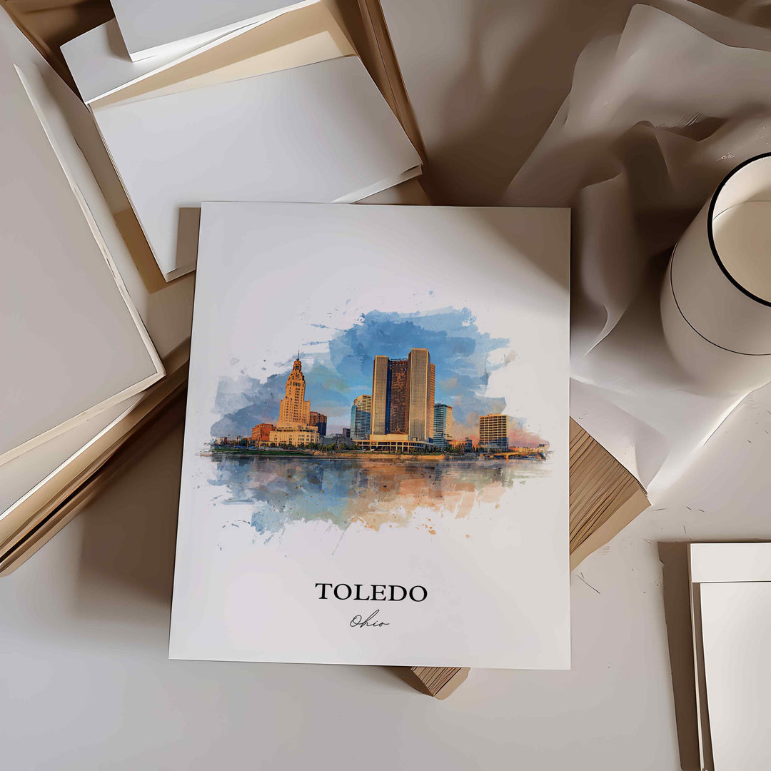 Toledo, Ohio Wall Art, Toledo Print, Toledo Ohio Watercolor Art, Toledo Ohio Skyline Gift, Travel Print, Travel Poster, Housewarming Gift