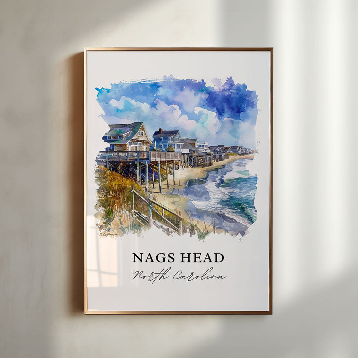 Nags Head Wall Art, Nags Head NC Print, OBX Watercolor, Nags Head Outer Banks Gift,
