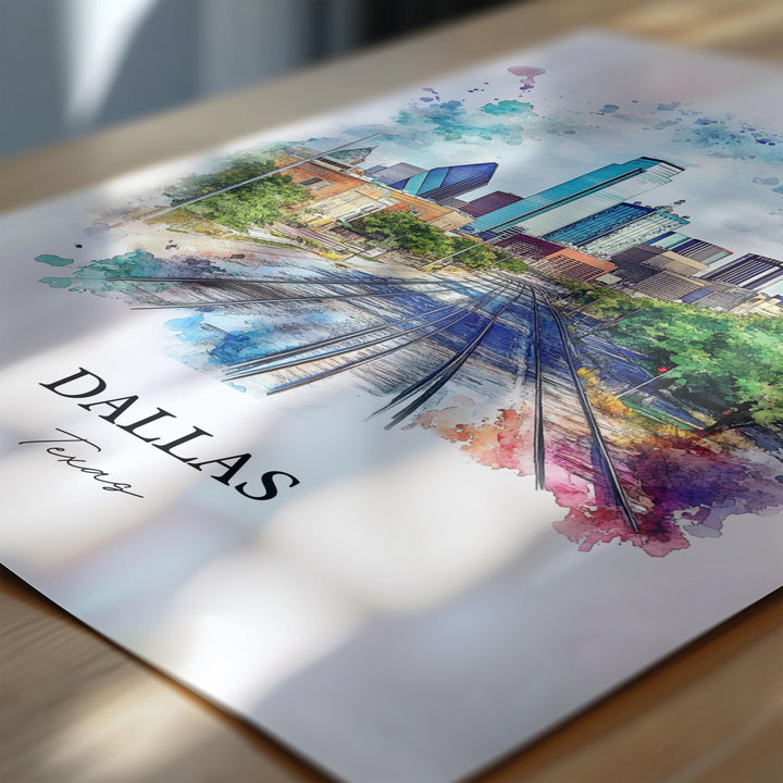 Dallas TX Wall Art, Dallas Print, Dallas Watercolor Art, Dallas Texas Gift, Travel Print, Travel Poster, Housewarming Gift