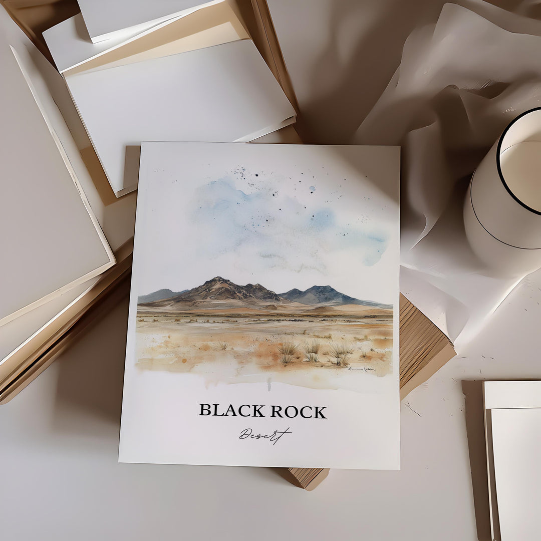 Black Rock Desert Wall Art, Nevada Print, Nevada Watercolor Art, Black Rock Desert Gift, Travel Print, Travel Poster, Housewarming Gift