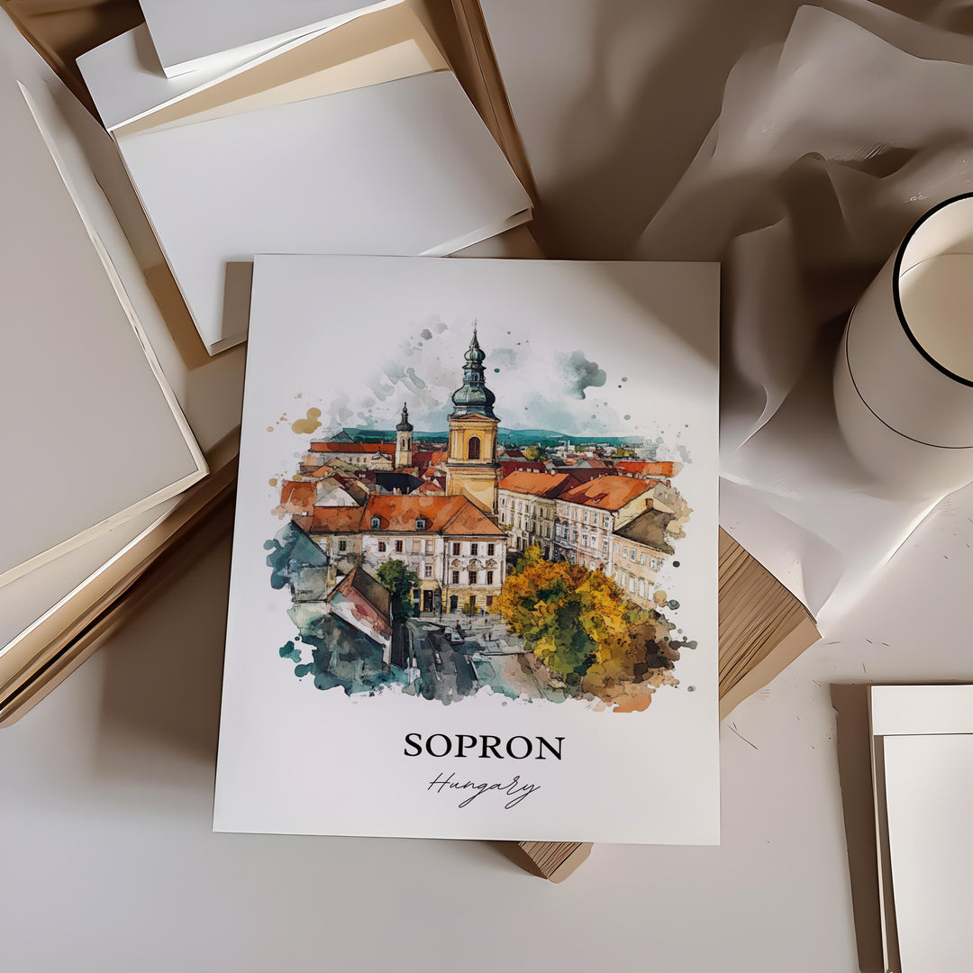 Sopron Wall Art, Lake Neusiedl Print, Hungary Watercolor Art, Sopron Hungary Gift, Travel Print, Travel Poster, Housewarming Gift