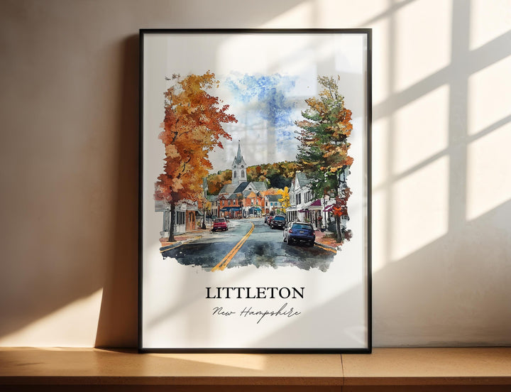 Littleton NH Wall Art, Grafton County Print, New Hampshire Watercolor Art, Littleton NH Gift, Travel Print, Travel Poster, Housewarming Gift