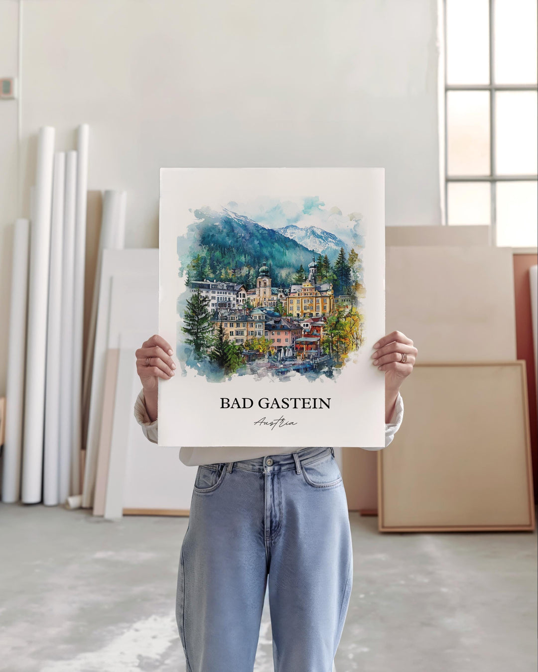 Bad Gastein Wall Art, Salzburg Print, Austria Watercolor Art, Bad Gastein Gift, Travel Print, Travel Poster, Housewarming Gift