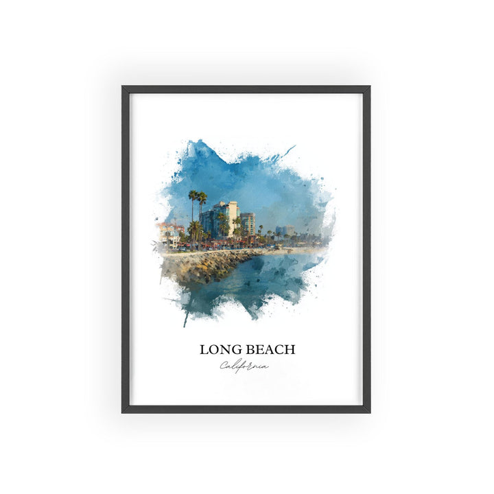 Long Beach CA Wall Art, Long Beach Print, California Watercolor Art, Queensway Bay Gift, Travel Print, Travel Poster, Housewarming Gift