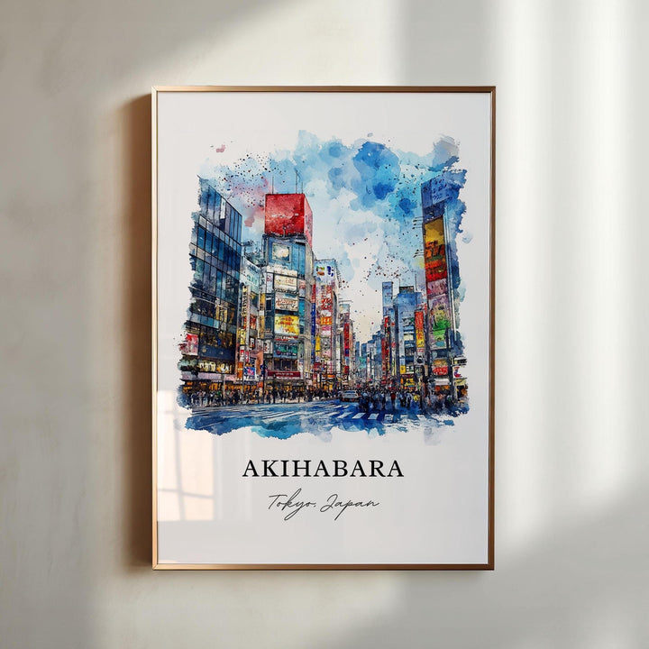 Akihabara Wall Art, Tokyo Japan Print, Akihabara Watercolor Art, Tokyo Gift, Travel Print, Travel Poster, Housewarming Gift