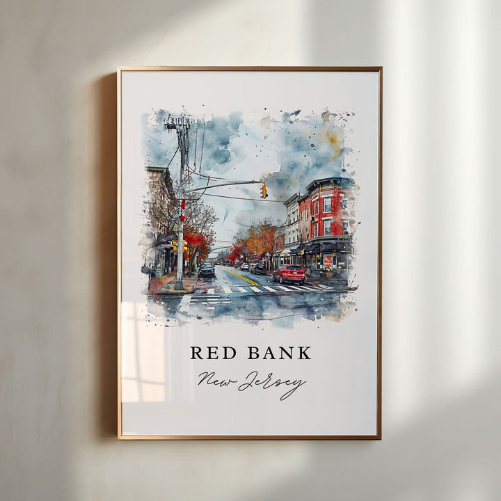 Red Bank traditional travel art - New Jersey, Red Bank print, Wedding gift, Birthday present, Custom Text, Perfect Gift