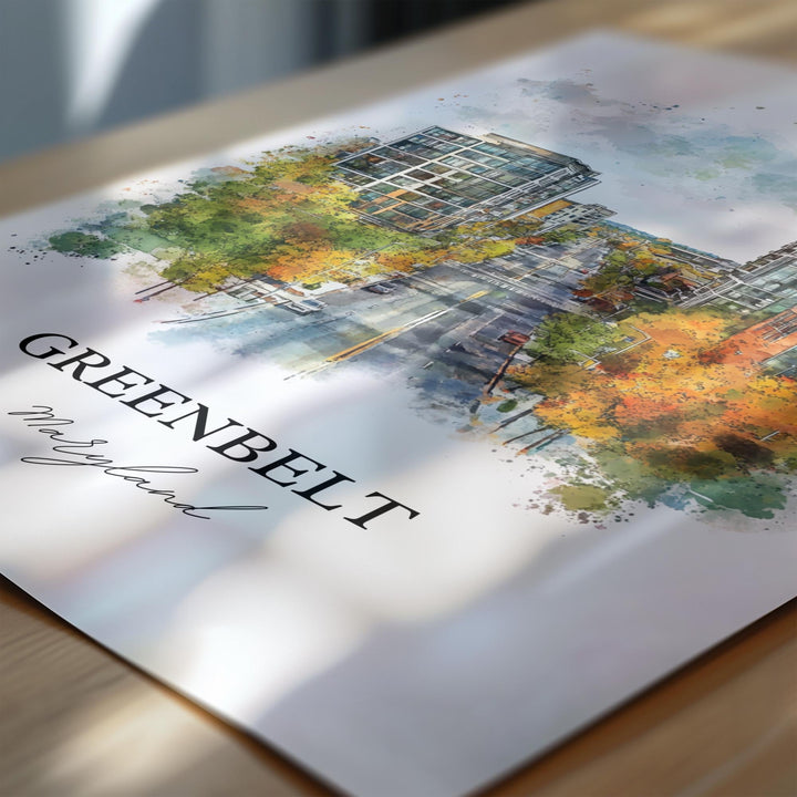 Greenbelt MD Wall Art, Prince George's County Print, Maryland Watercolor Art, Greenbelt Gift, Travel Print, Travel Poster, Housewarming Gift