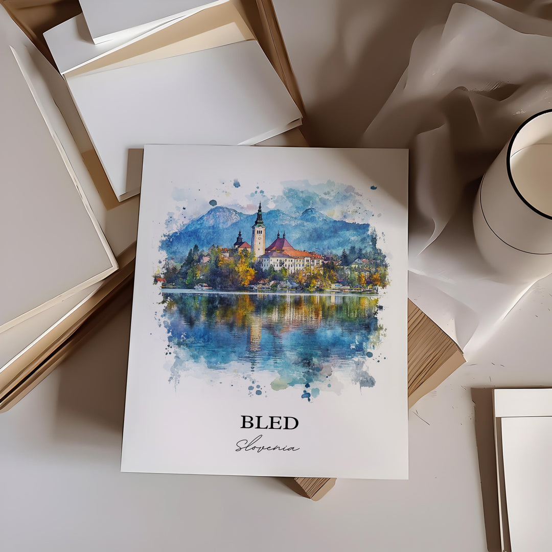 Bled Slovenia Wall Art, Lake Bled Print, Slovenia Watercolor Art, Bled Slovenia Gift, Travel Print, Travel Poster, Housewarming Gift